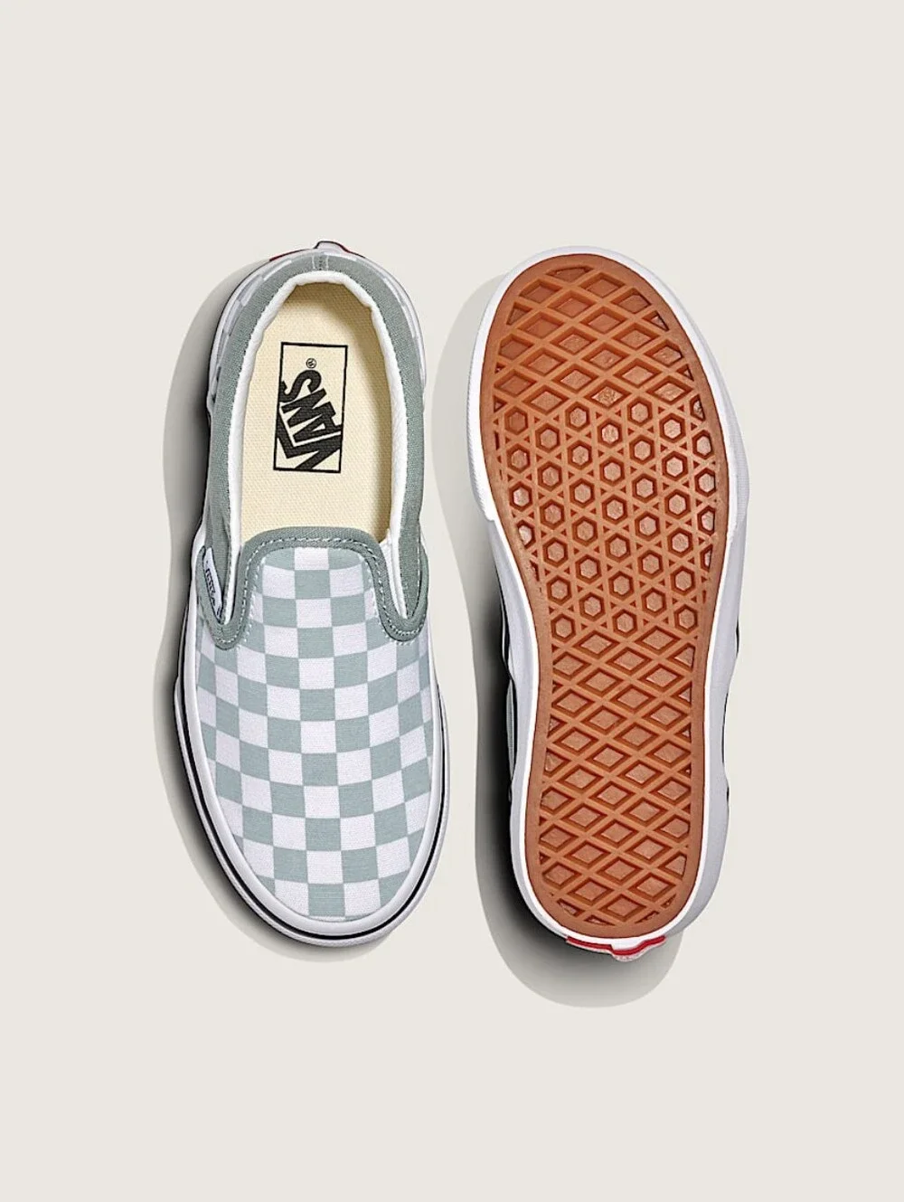 NWT Sz 11 Vans Little Kids Classic Slip-On Checkerboard Shoe Pure Gray/White